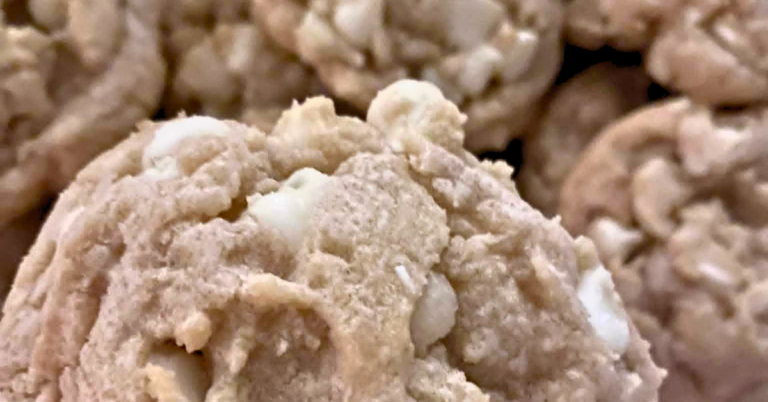 close up of white chocolate macadamia nut cookies